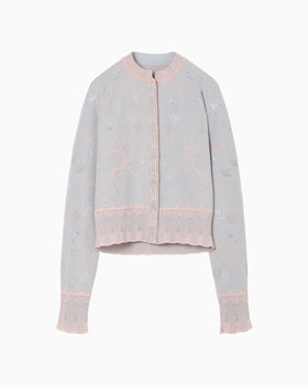 Layered Jacquard Knit Cardigan - pink