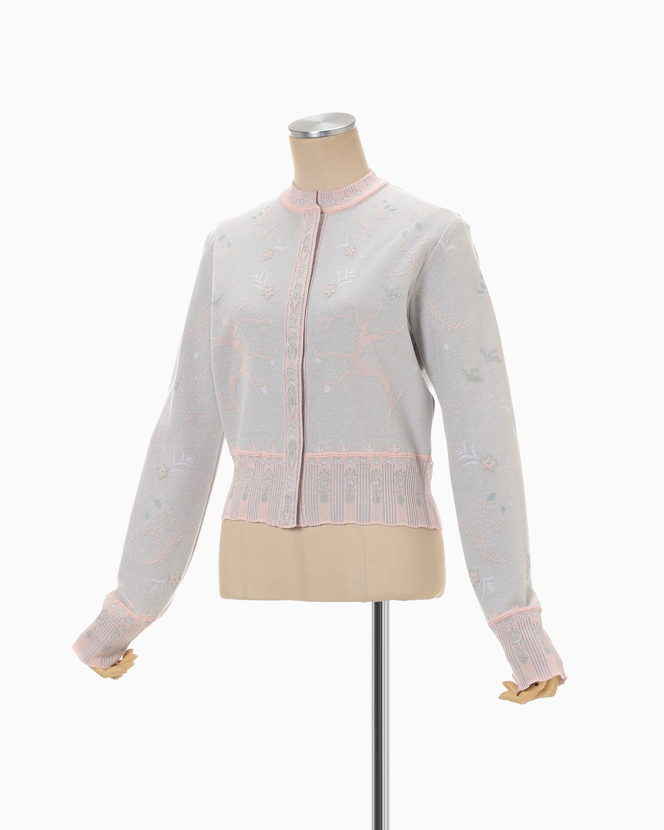 Layered Jacquard Knit Cardigan - pink - Mame Kurogouchi