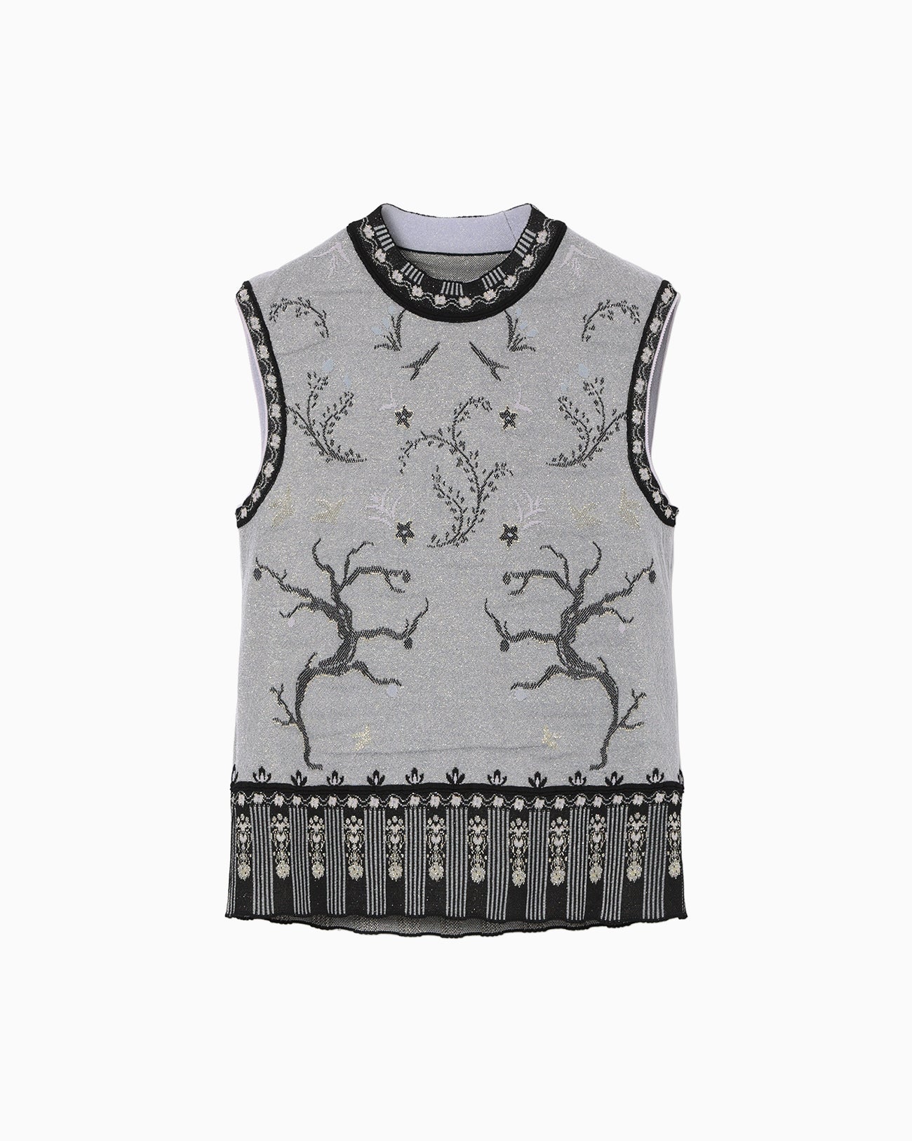 Layered Jacquard Sleeveless Knit Top - black - Mame Kurogouchi