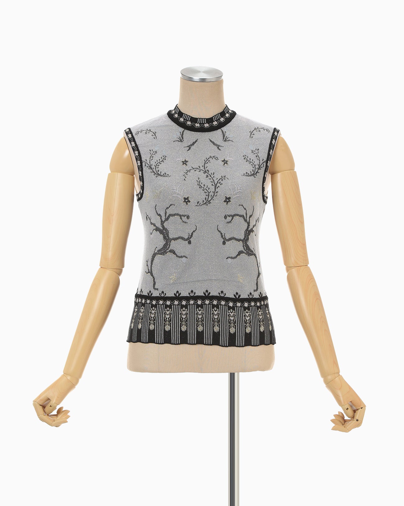 Layered Jacquard Sleeveless Knit Top - black - Mame Kurogouchi