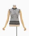 Layered Jacquard Sleeveless Knit Top - black