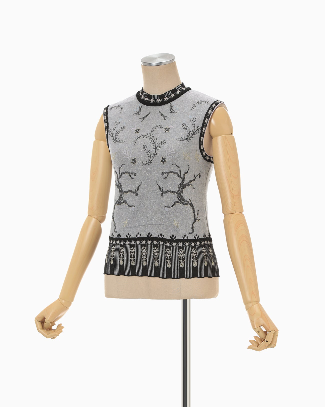 Layered Jacquard Sleeveless Knit Top - black - Mame Kurogouchi