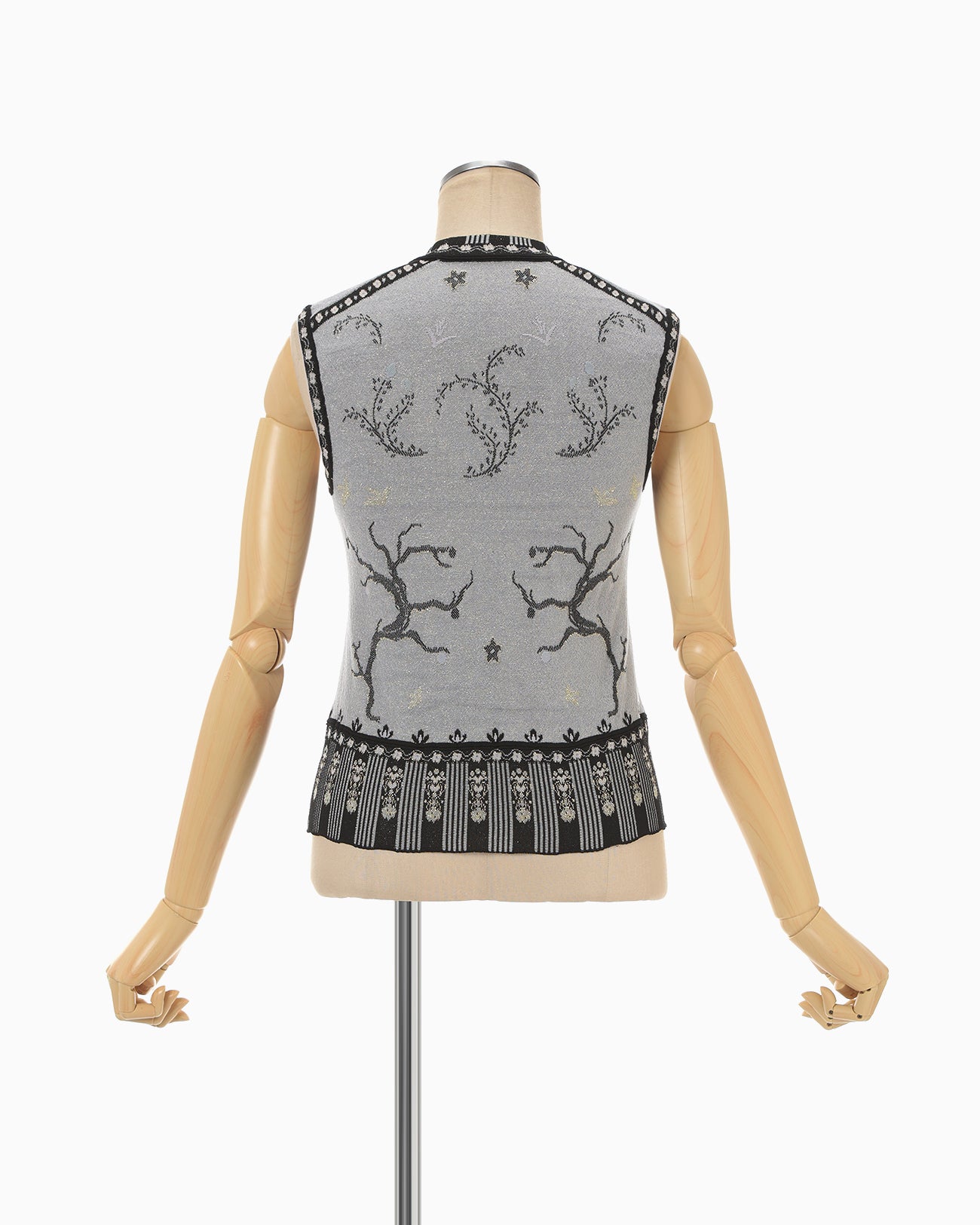 Layered Jacquard Sleeveless Knit Top - black - Mame Kurogouchi