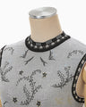 Layered Jacquard Sleeveless Knit Top - black