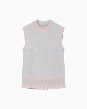 Layered Jacquard Sleeveless Knit Top - pink
