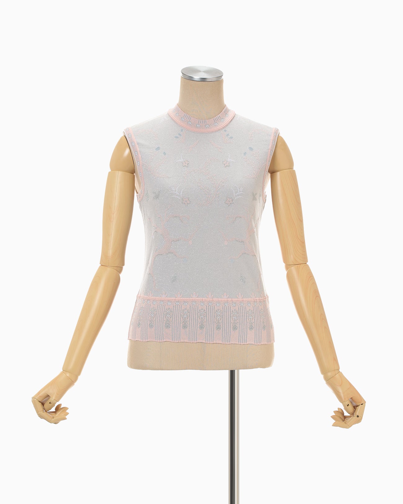 Layered Jacquard Sleeveless Knit Top - pink - Mame Kurogouchi