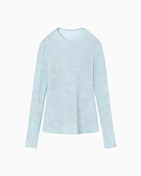 Floral Jacquard Sheer Knit Top - blue