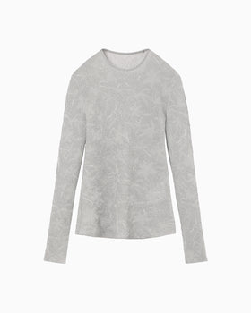 Floral Jacquard Sheer Knit Top - grey