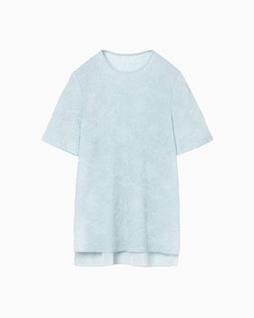 Floral Jacquard Sheer Short Sleeve Knit Top - blue