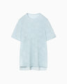 Floral Jacquard Sheer Short Sleeve Knit Top - blue
