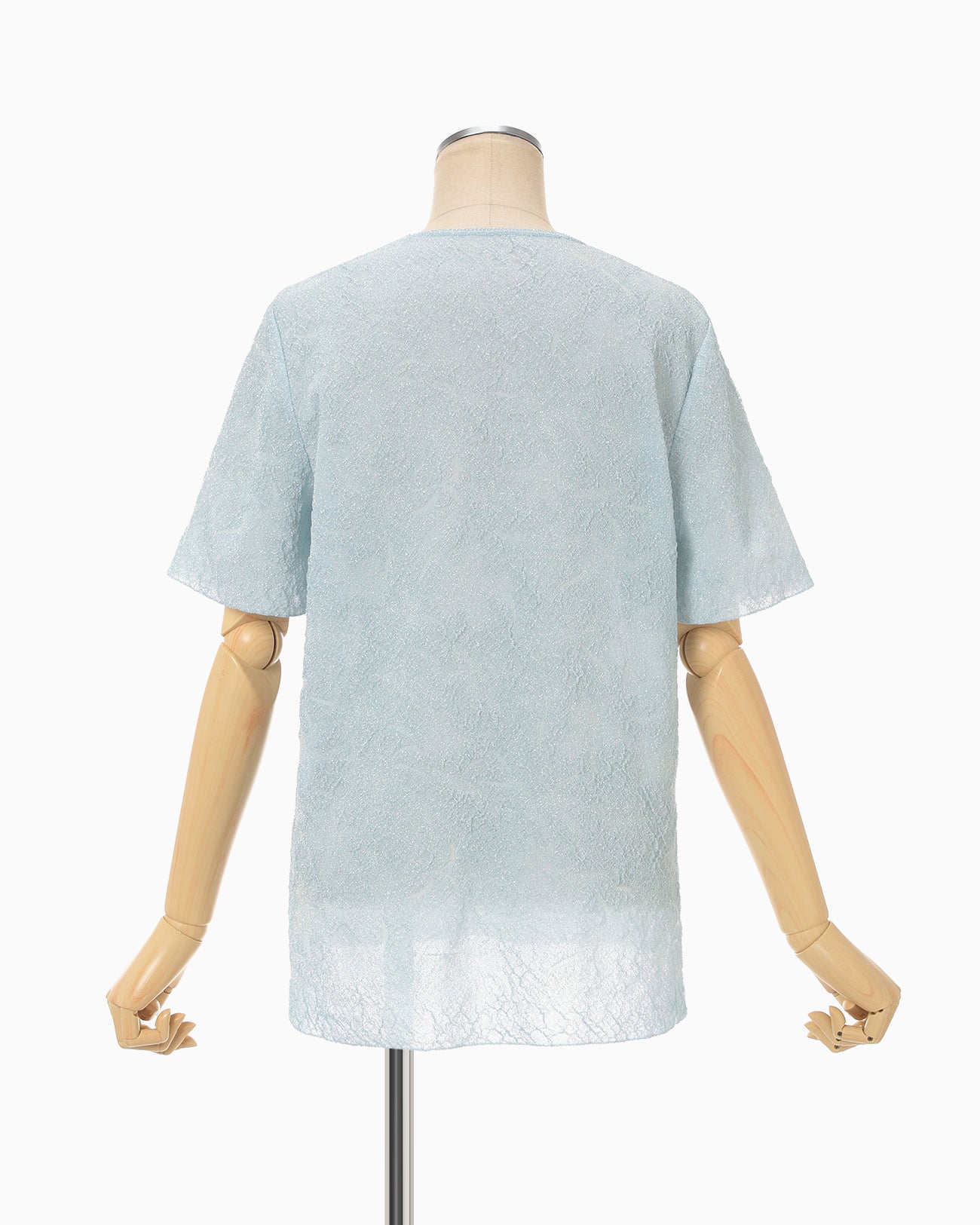 Floral Jacquard Sheer Short Sleeve Knit Top - blue - Mame Kurogouchi