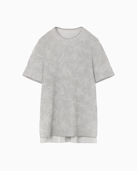 Floral Jacquard Sheer Short Sleeve Knit Top - grey