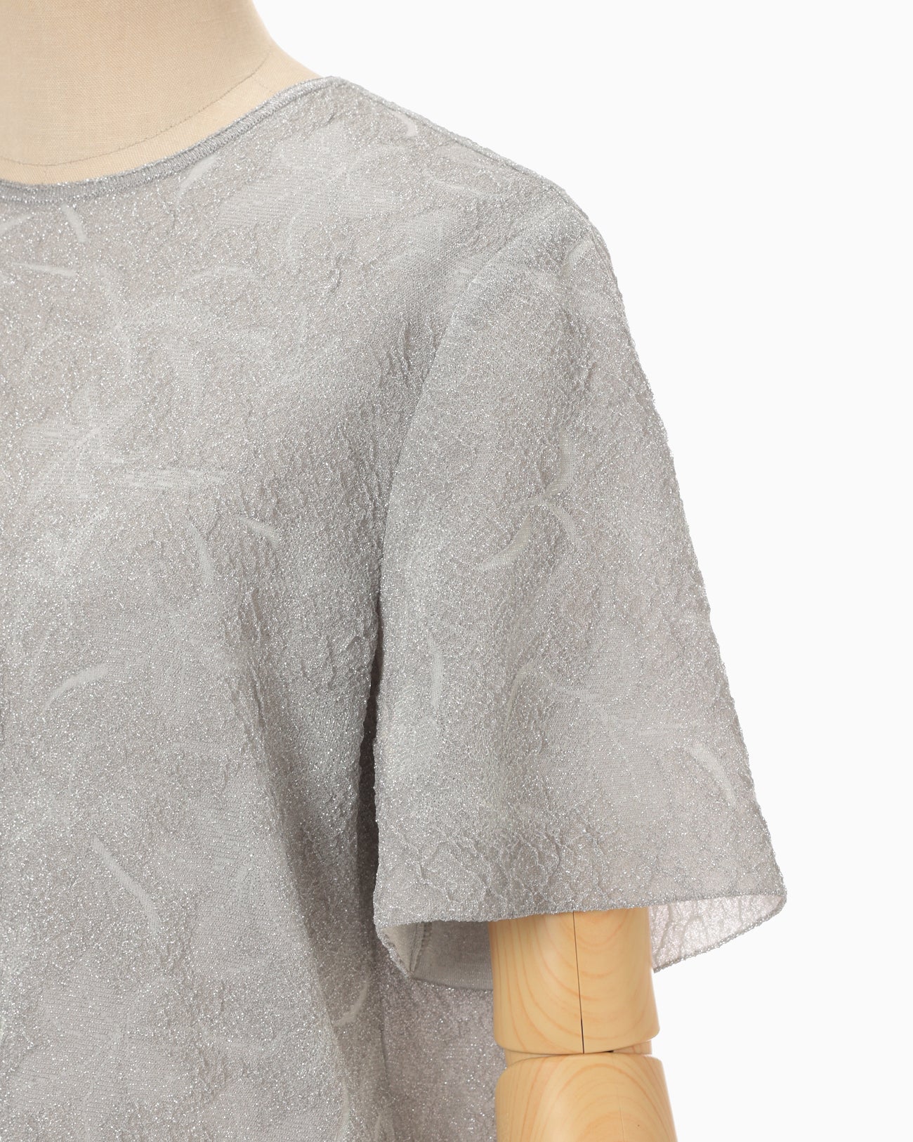 Floral Jacquard Sheer Short Sleeve Knit Top - grey - Mame Kurogouchi