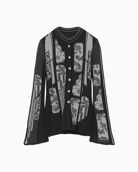 Multi-Pattern Knit Cardigan - black