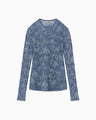 Floral Jacquard Sheer Knit Top - navy