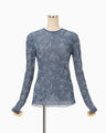 Floral Jacquard Sheer Knit Top - navy