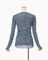 Floral Jacquard Sheer Knit Top - navy