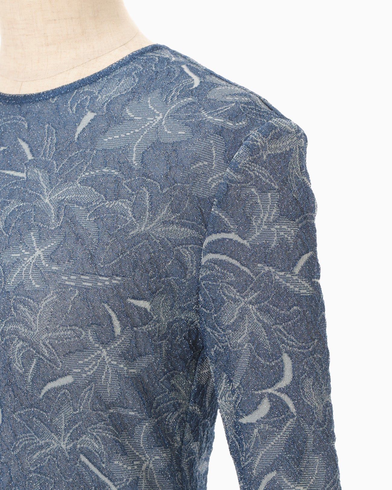 Floral Jacquard Sheer Knit Top - navy - Mame Kurogouchi