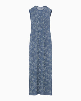 Floral Jacquard Sheer Knit Dress - navy