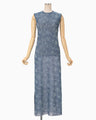 Floral Jacquard Sheer Knit Dress - navy