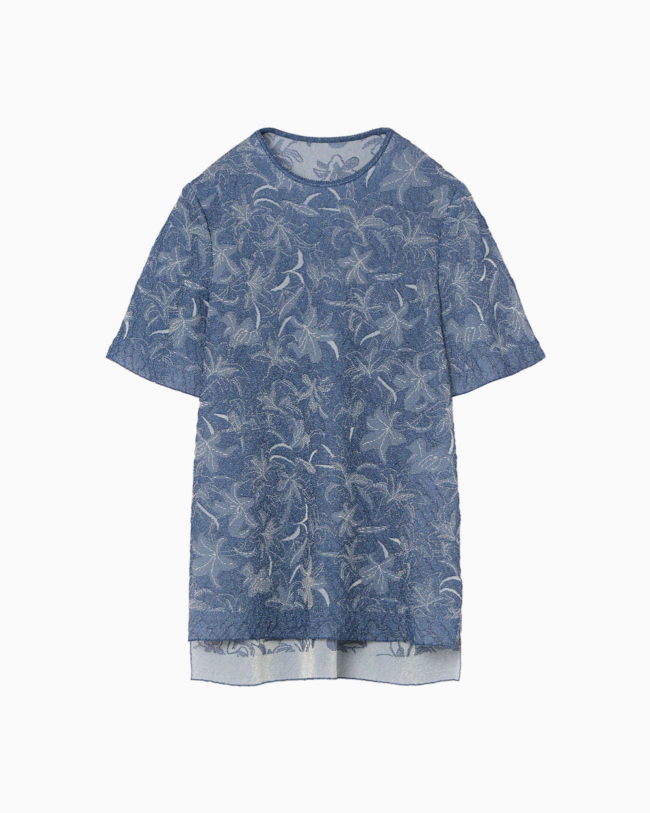 Floral Jacquard Sheer Short Sleeve Knit Top - navy - Mame Kurogouchi