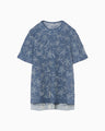 Floral Jacquard Sheer Short Sleeve Knit Top - navy