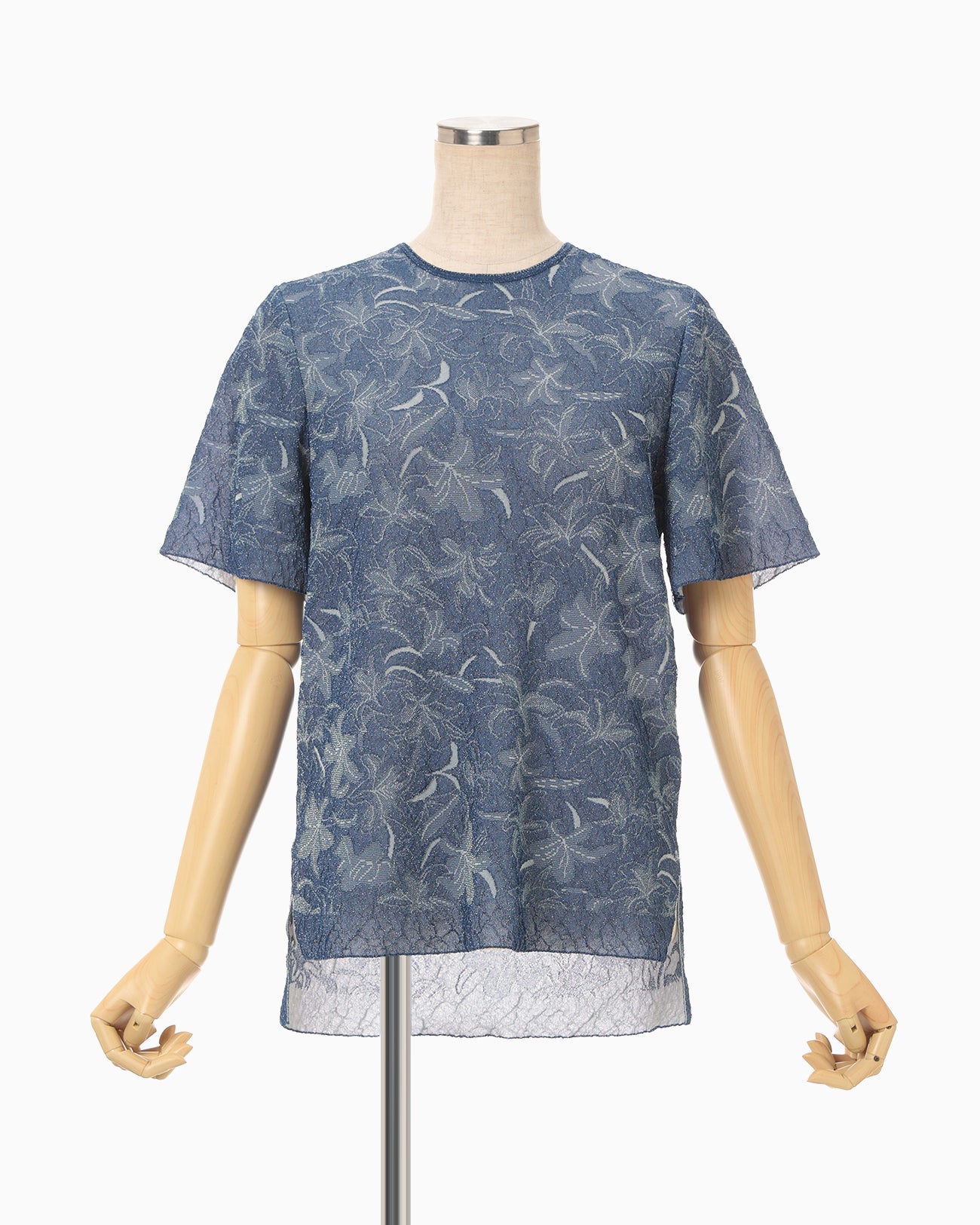 Floral Jacquard Sheer Short Sleeve Knit Top - navy - Mame Kurogouchi