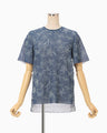 Floral Jacquard Sheer Short Sleeve Knit Top - navy
