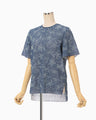 Floral Jacquard Sheer Short Sleeve Knit Top - navy