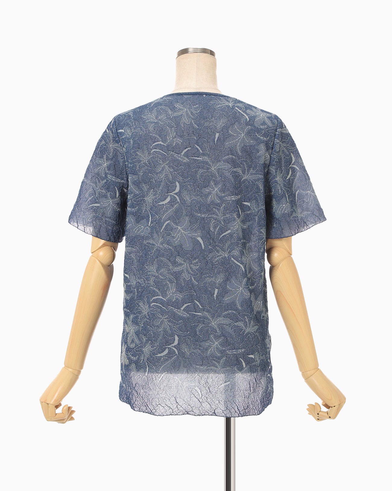 Floral Jacquard Sheer Short Sleeve Knit Top - navy - Mame Kurogouchi