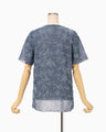 Floral Jacquard Sheer Short Sleeve Knit Top - navy