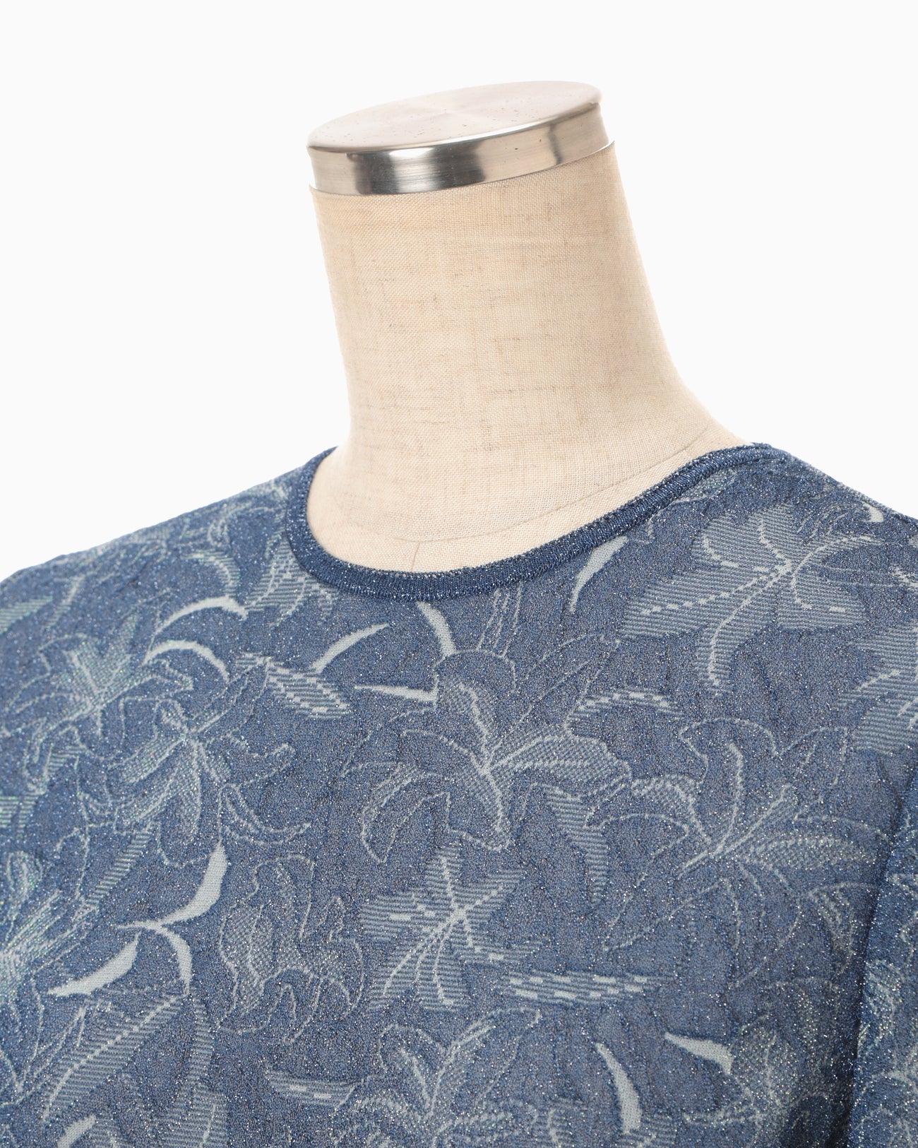 Floral Jacquard Sheer Short Sleeve Knit Top - navy - Mame Kurogouchi
