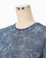 Floral Jacquard Sheer Short Sleeve Knit Top - navy