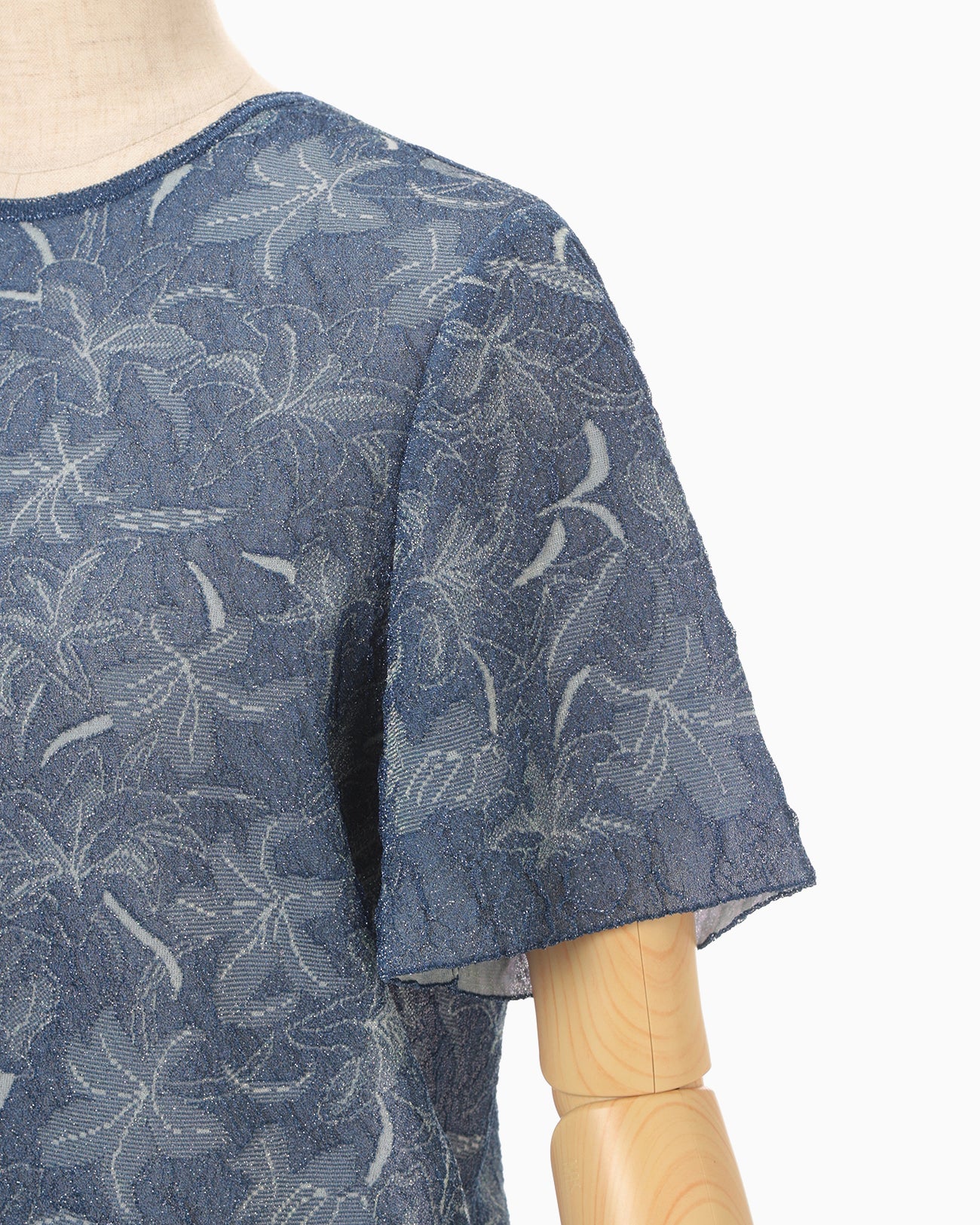 Floral Jacquard Sheer Short Sleeve Knit Top - navy - Mame Kurogouchi