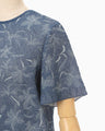 Floral Jacquard Sheer Short Sleeve Knit Top - navy