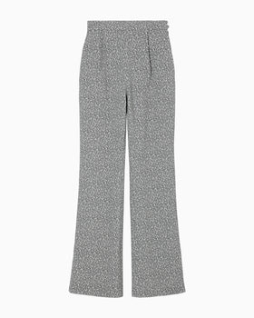 Floral Jacquard Flare Trousers - grey