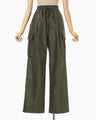 Cotton High Waisted Cargo Trousers - khaki