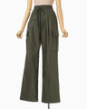 Cotton High Waisted Cargo Trousers - khaki