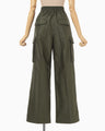 Cotton High Waisted Cargo Trousers - khaki