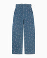 Floral Jacquard High Waisted Denim Trousers - blue
