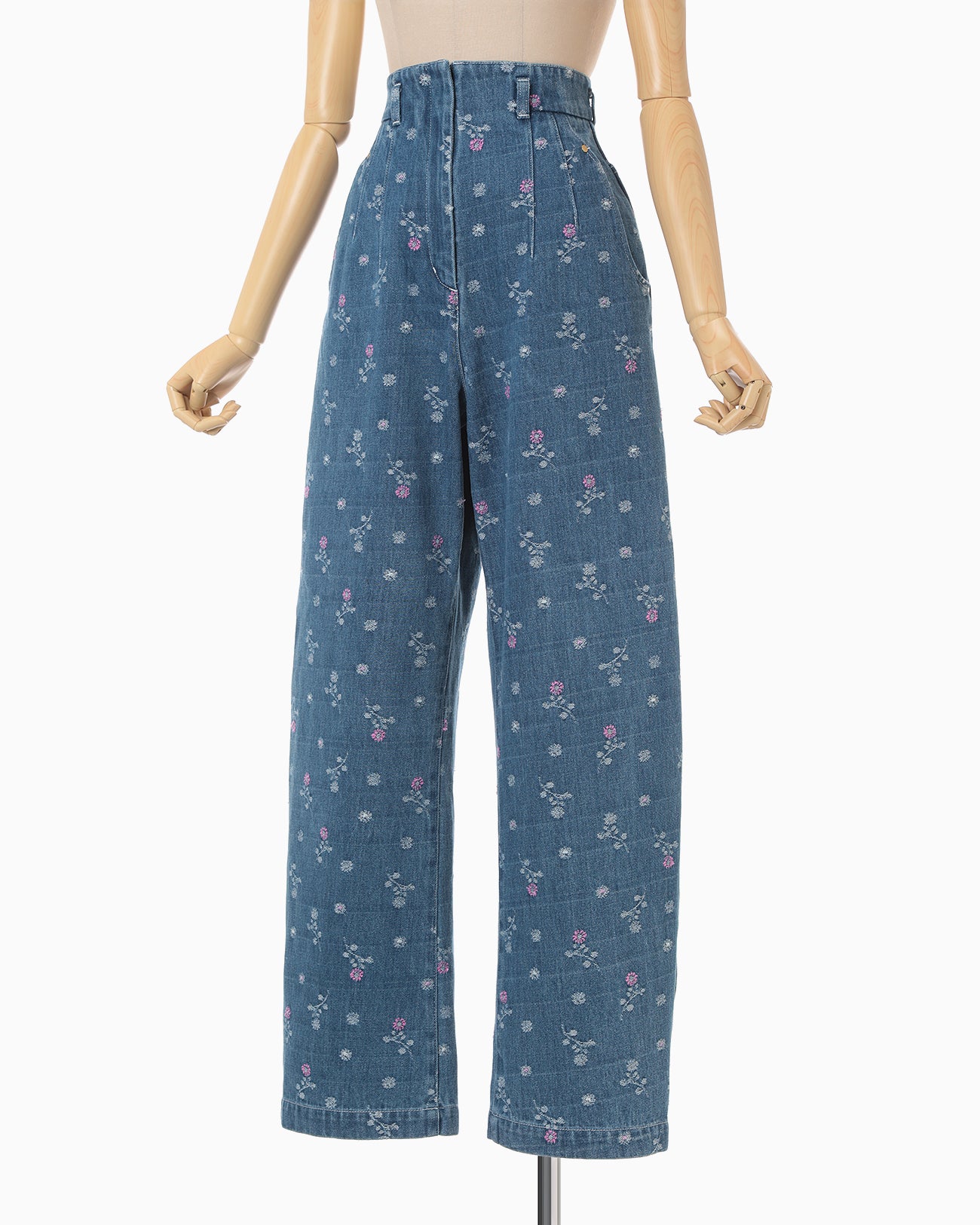 Floral Jacquard High Waisted Denim Trousers - blue - Mame Kurogouchi