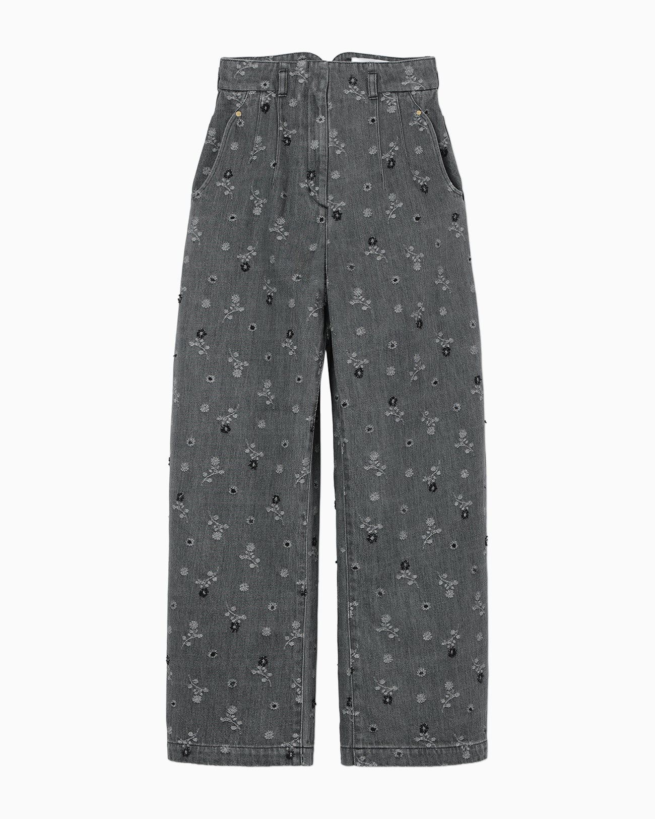 Floral Jacquard High Waisted Denim Trousers - grey - Mame Kurogouchi
