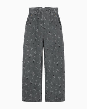 Floral Jacquard High Waisted Denim Trousers - grey