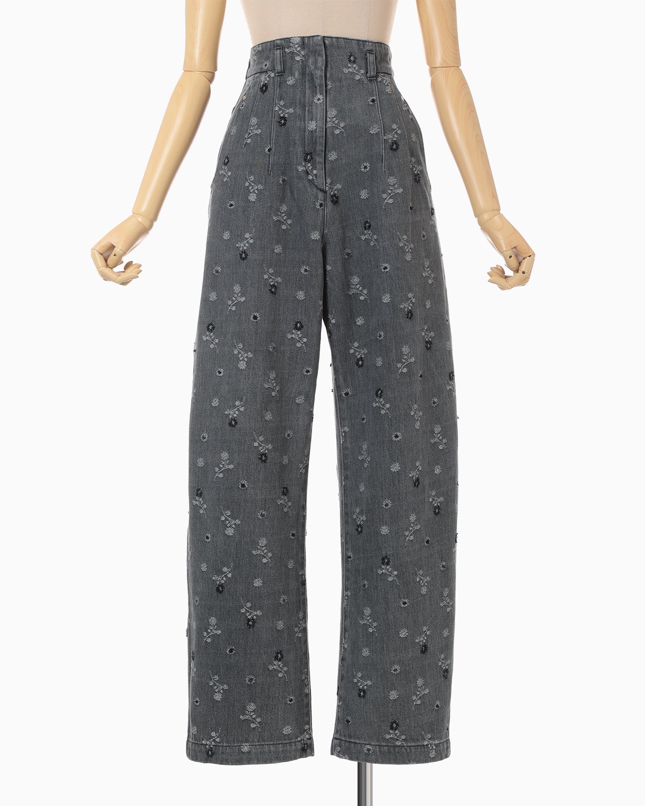 Floral Jacquard High Waisted Denim Trousers - grey - Mame Kurogouchi