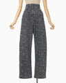 Floral Jacquard High Waisted Denim Trousers - grey