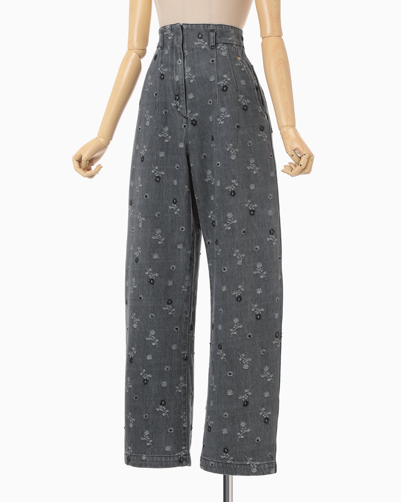 もみ Floral Jacquard High Waisted Denim Trousers - grey - Mame Kurogouchi