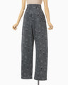 Floral Jacquard High Waisted Denim Trousers - grey