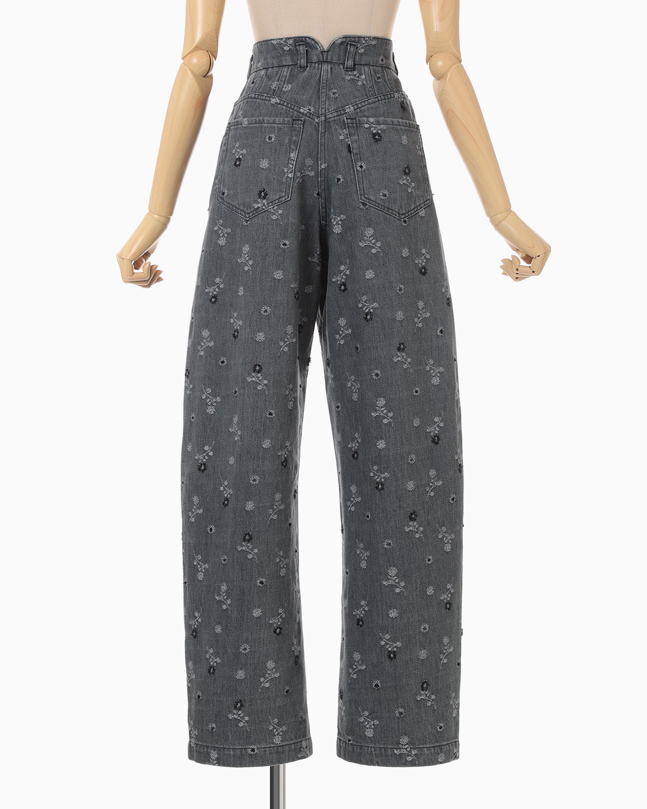 むい Floral Jacquard High Waisted Denim Trousers - grey - Mame Kurogouchi