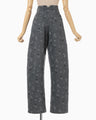 Floral Jacquard High Waisted Denim Trousers - grey