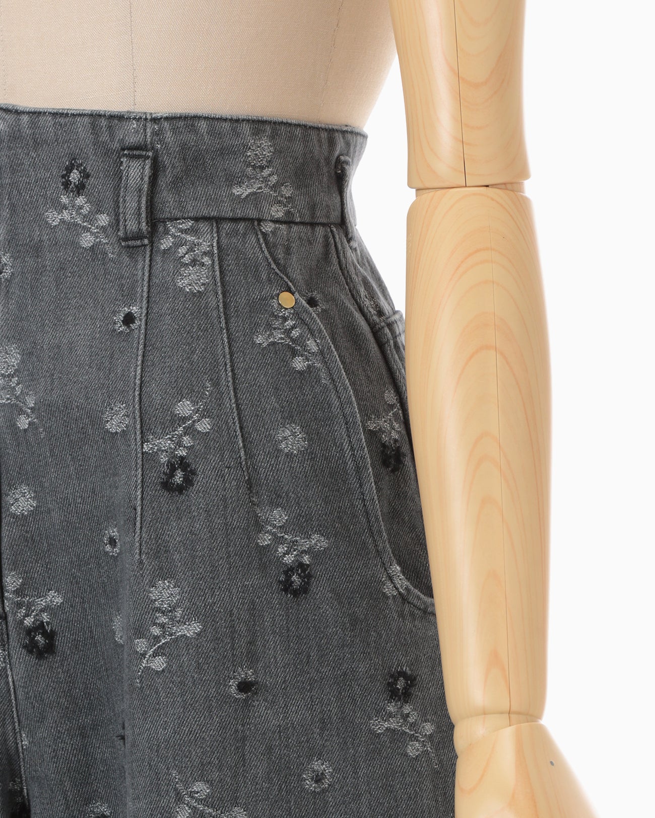 Floral Jacquard High Waisted Denim Trousers - grey - Mame Kurogouchi